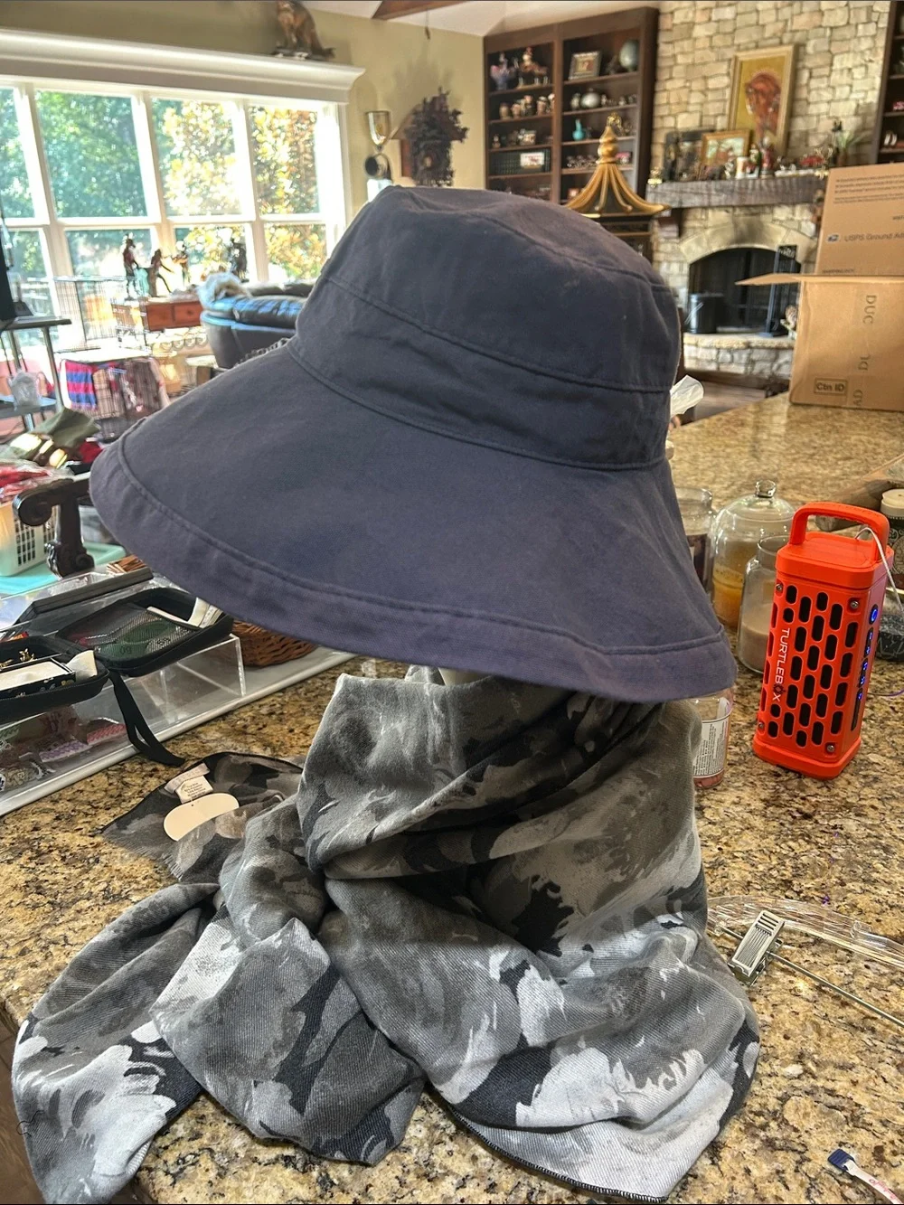 Scala OSFM Wide Brim Cotton Sun Hat in Navy